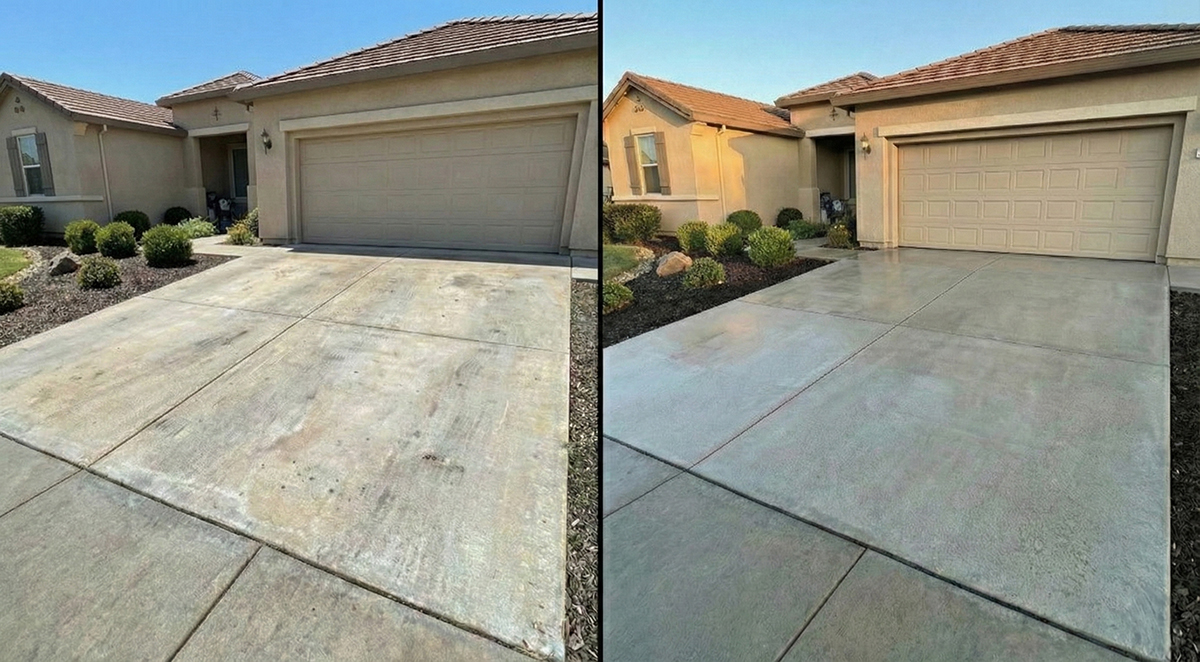 Driveway pressure washing before and after - Rocklin CA