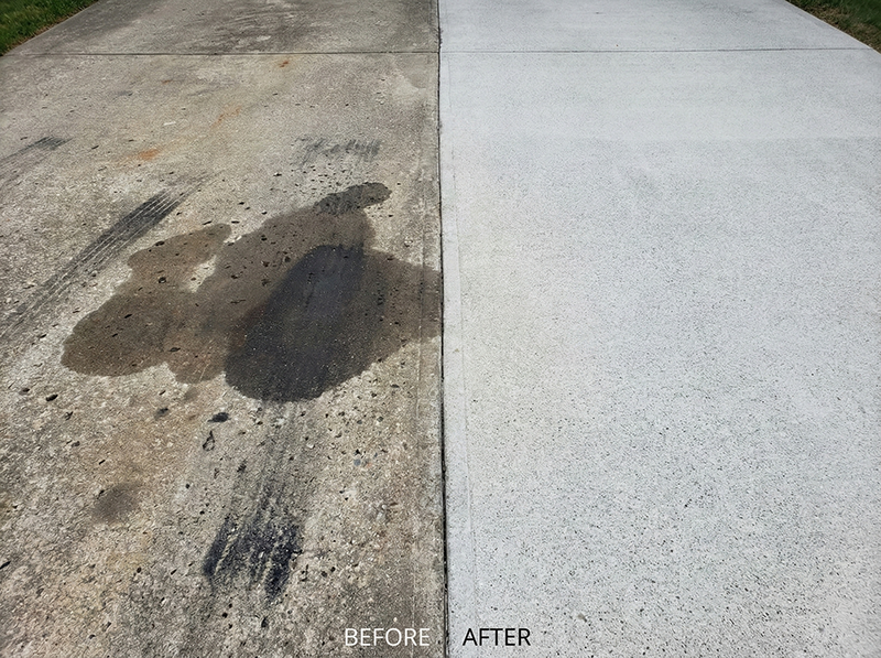 Driveway oil stain removal before and after