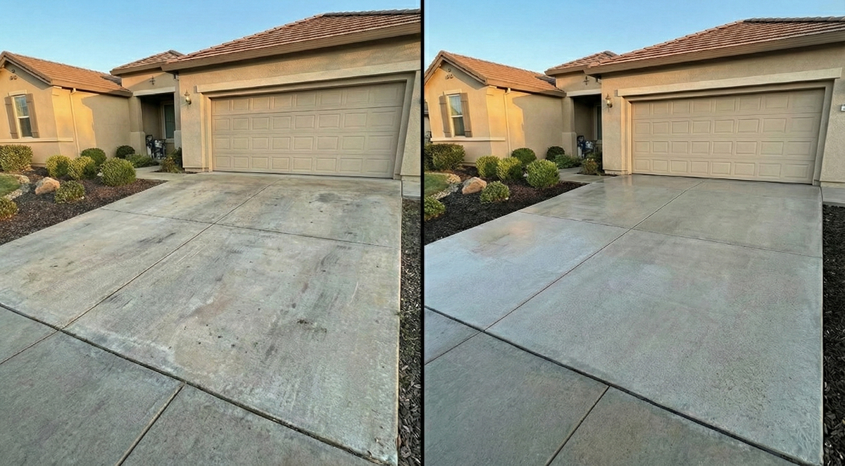 Driveway pressure washing before and after - Rocklin CA