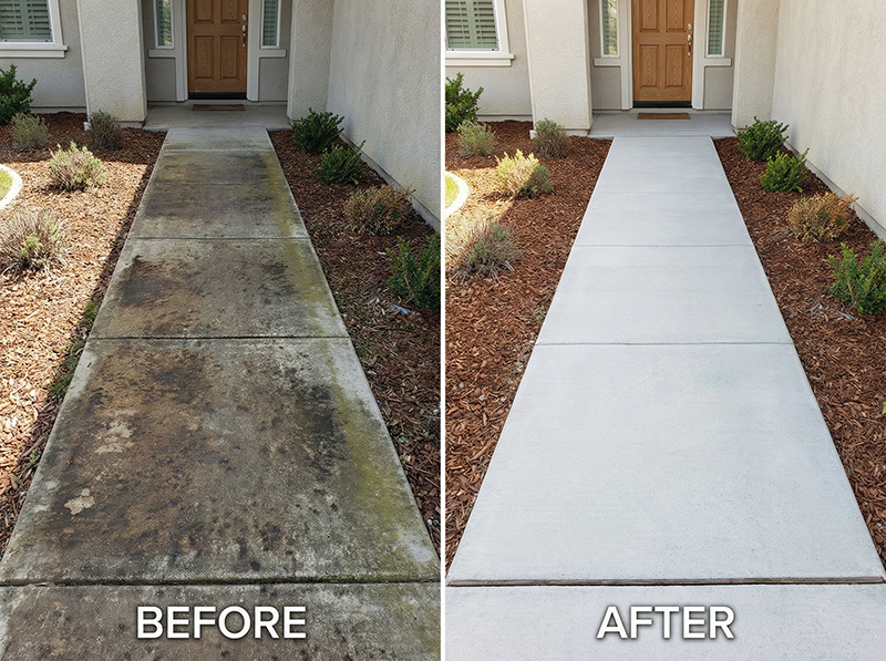 Walkway pressure washing before and after